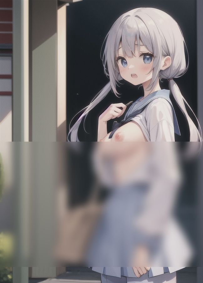 銀髪露出娘|通学風景