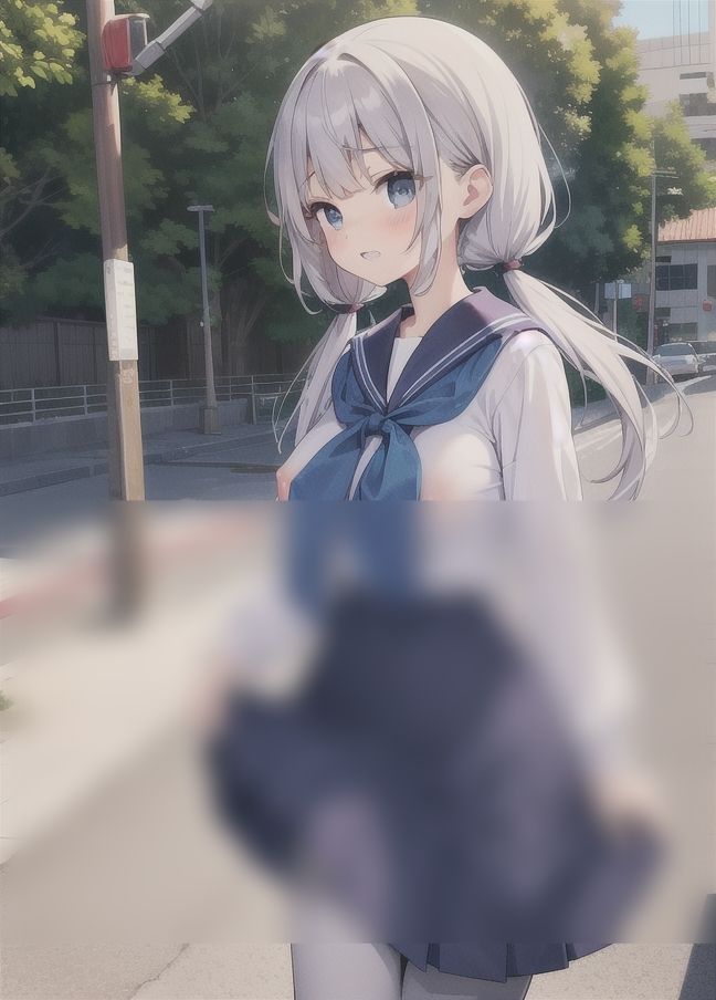 銀髪露出娘|通学風景