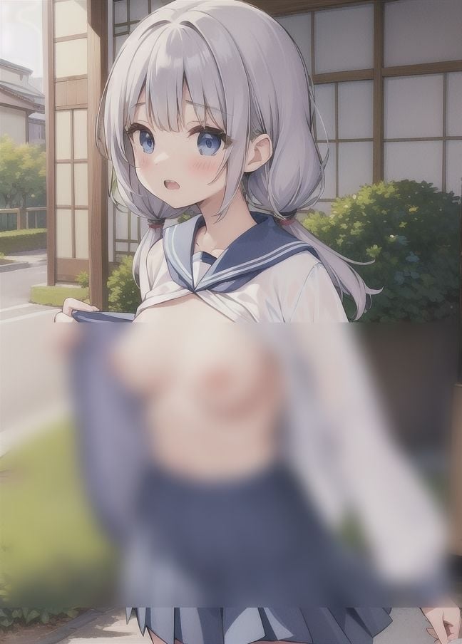 銀髪露出娘|通学風景