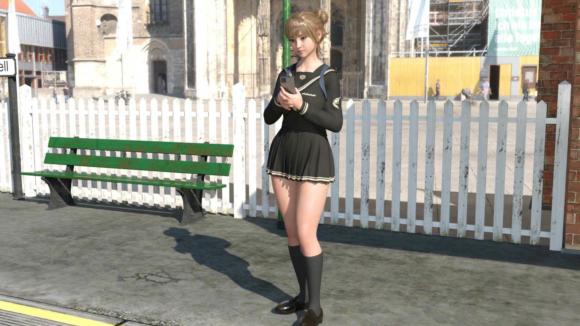 【▲100】早朝の駅。スマートフォンによる逆さ撮りパンチラ盗撮被害に遭う廻里（PV05:サテン地ピンクハート柄パンティ編）