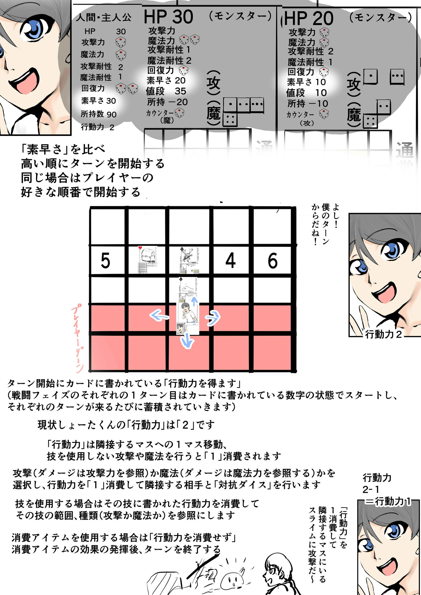 【無料】一人用ダンジョンRPG風アナログゲーム「ダンジョンもぐり」(プロトタイプ)