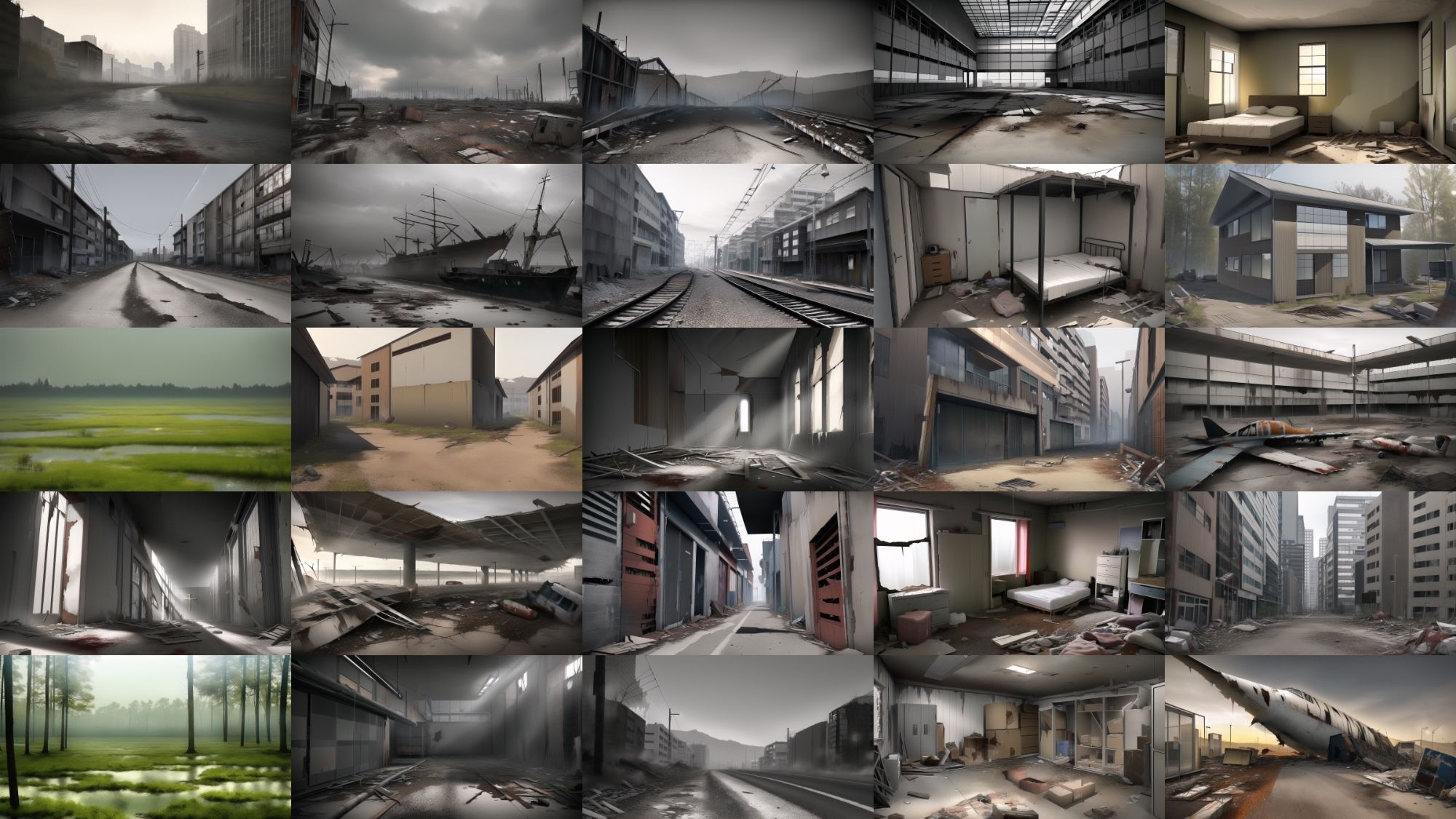 【アニメ調の廃墟系背景】著作権フリーの高解像度画像（100枚）