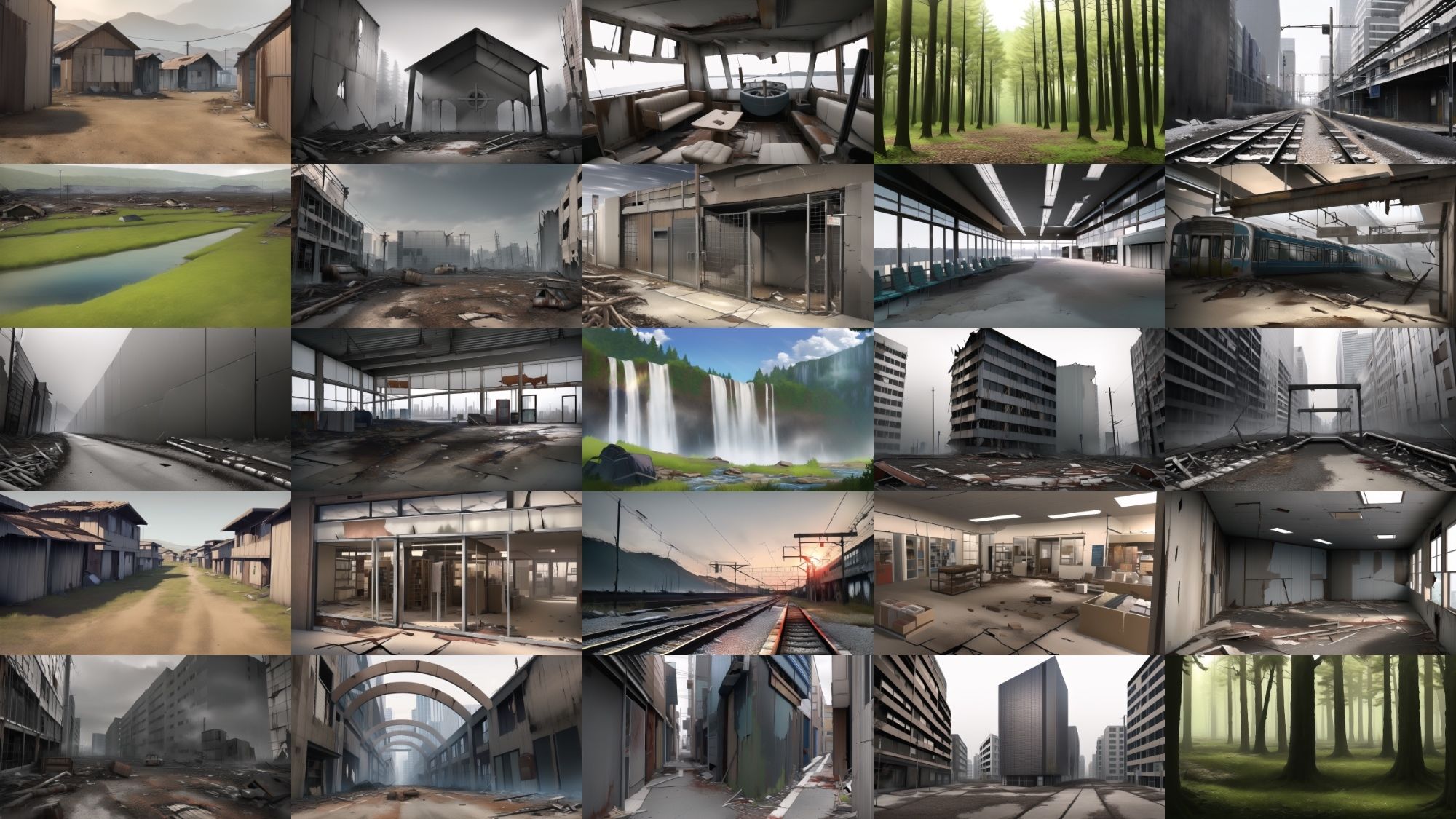 【アニメ調の廃墟系背景】著作権フリーの高解像度画像（100枚）