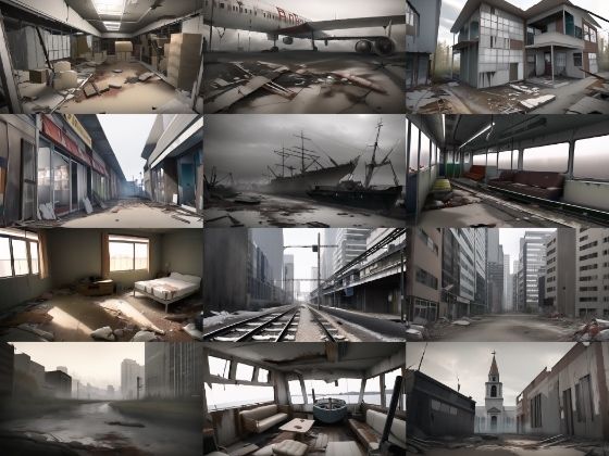 【アニメ調の廃墟系背景】著作権フリーの高解像度画像（100枚）