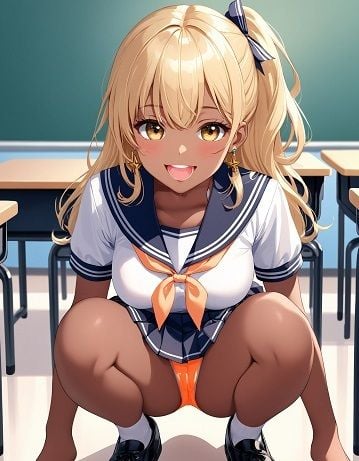 えちえちギャル制服女子のネオンカラーパンツ〜しゃがみ編〜