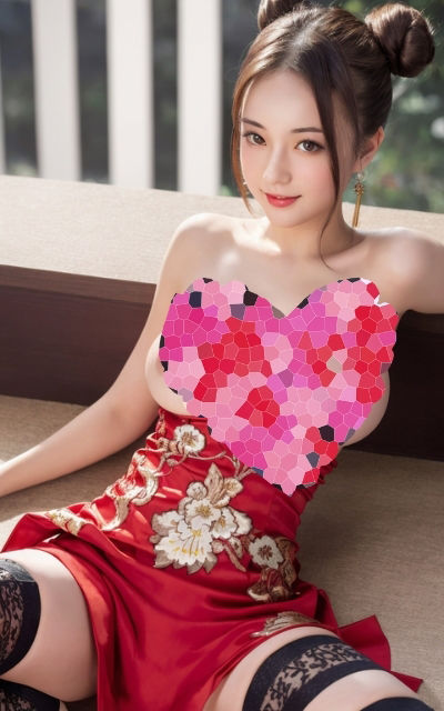 スリットから見える生脚がエロい!美巨乳セクシーチャイナドレス美女