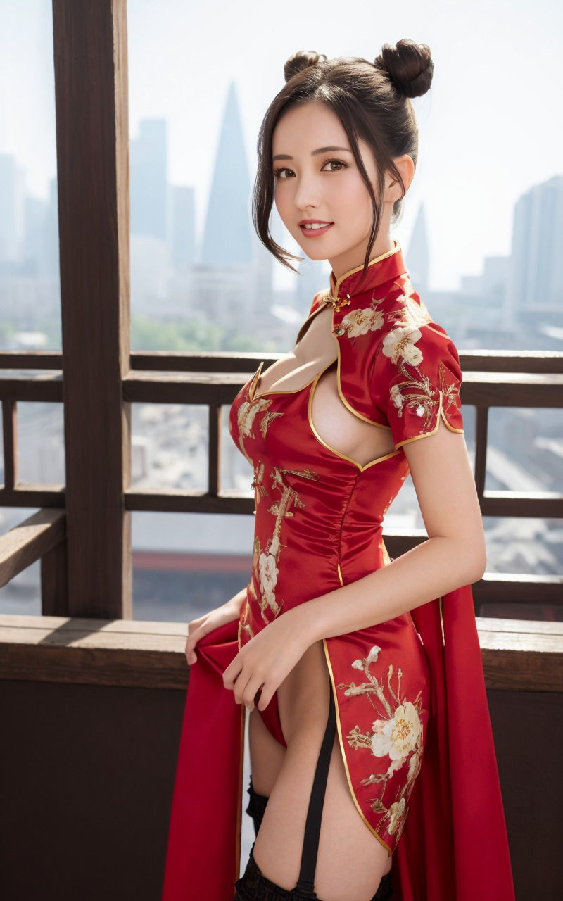 スリットから見える生脚がエロい!美巨乳セクシーチャイナドレス美女