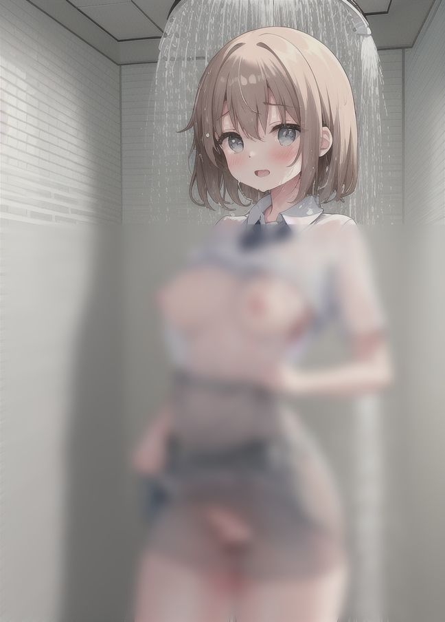 シャワールームでびしょ濡れJ？？「濡れる前に脱ぎたかったよ」