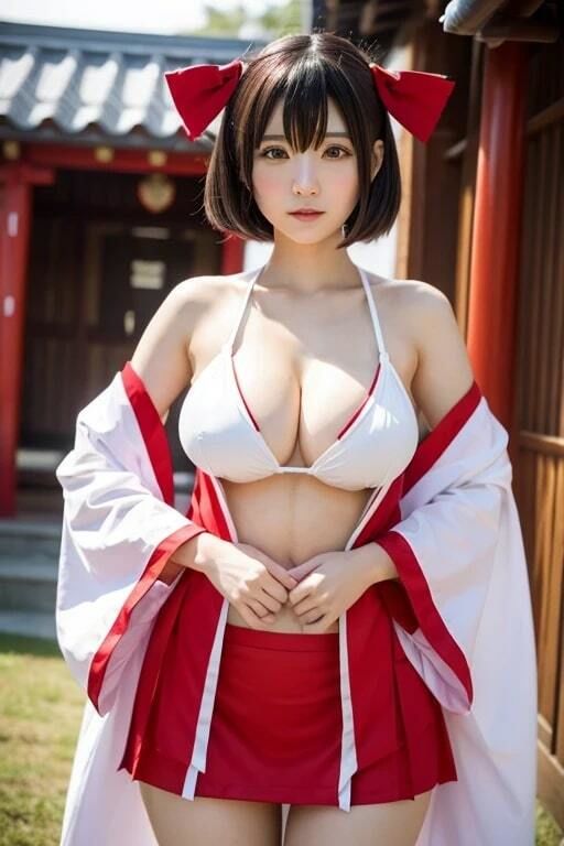 巨乳巫女コスプレの美女