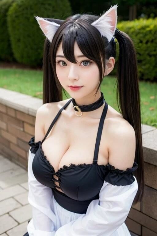 巨乳猫耳コスプレの美女