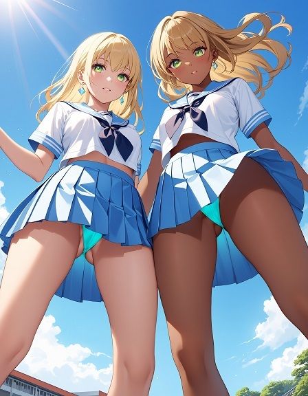 えちえちギャル制服女子のネオンカラーパンツ〜ローアングル編2〜