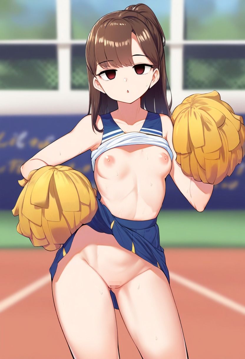 チアの女の子が催●にかかってスカートをたくし上げている画像