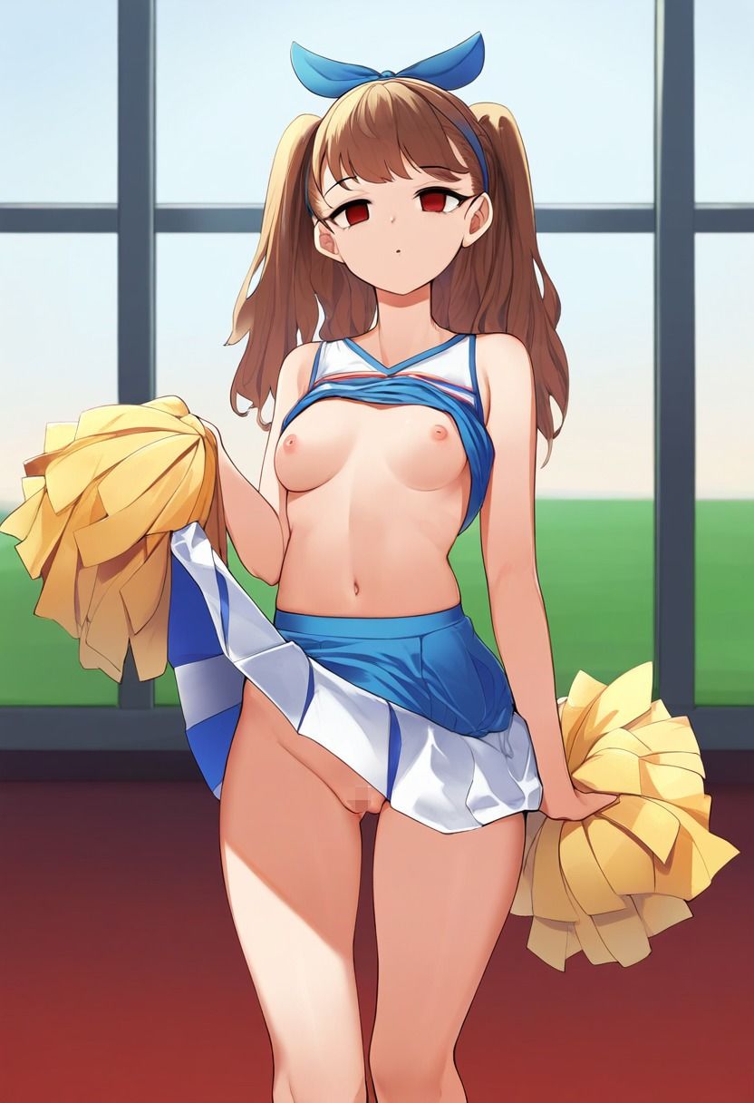 チアの女の子が催●にかかってスカートをたくし上げている画像