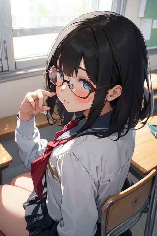 黒髪メガネ少女のちょっとえっちな画像
