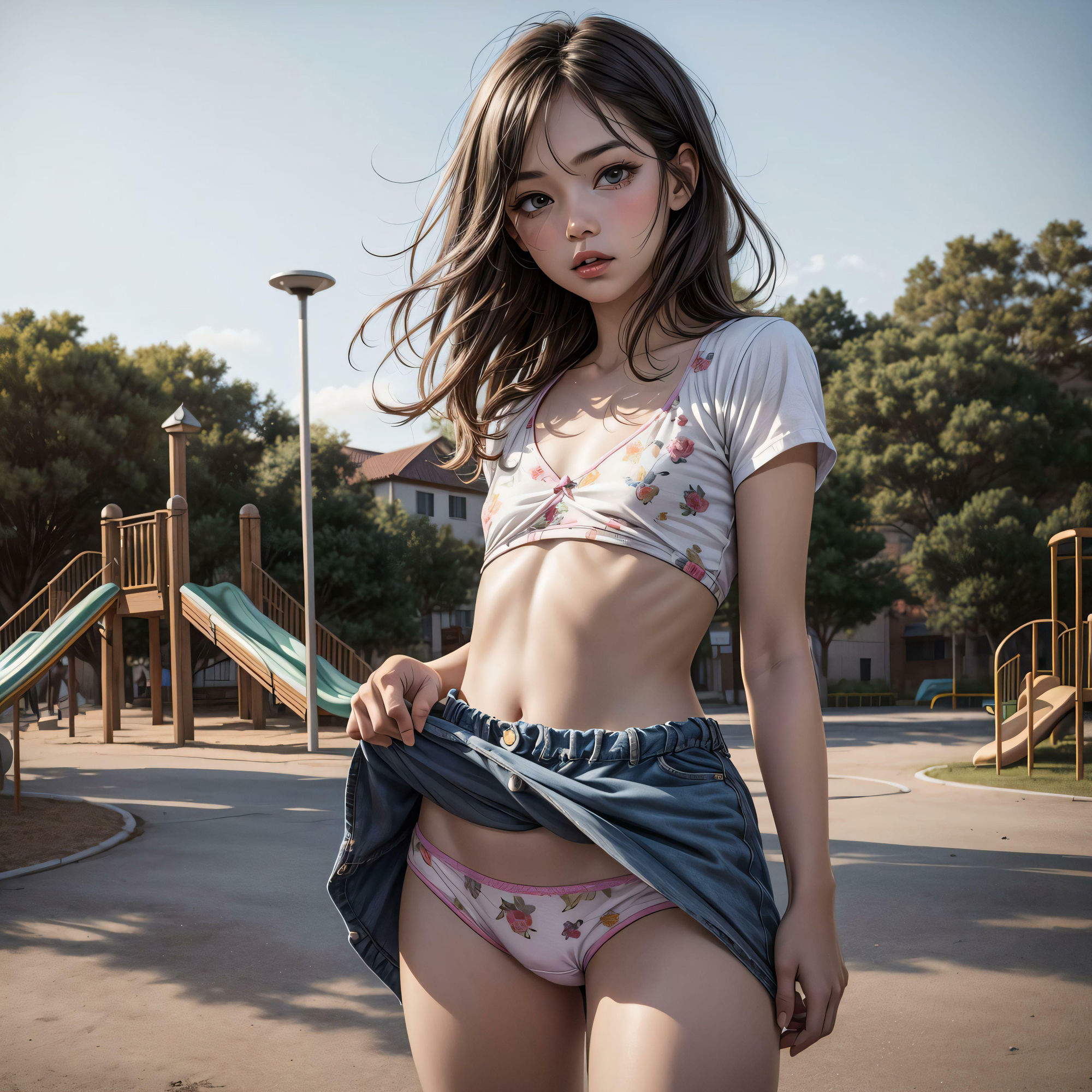 今日は公園に下着姿の