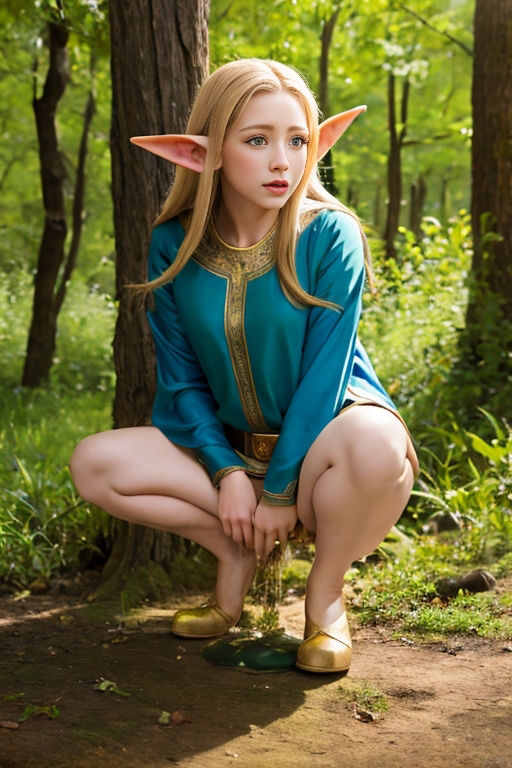 エルフのおもらし/放尿姿