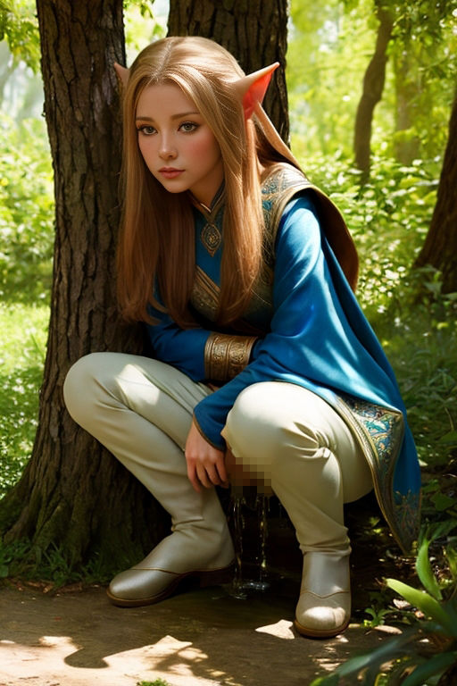 エルフのおもらし/放尿姿