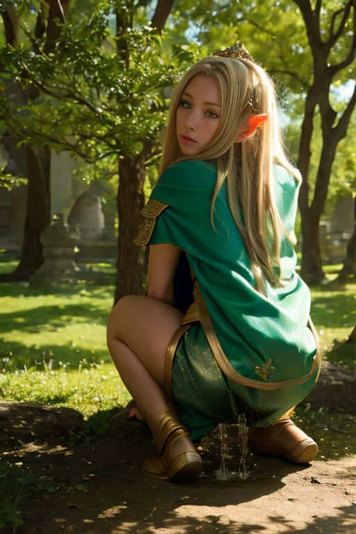 エルフのおもらし/放尿姿