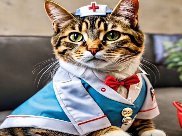 猫コスプレシリーズ 癒しのナース猫イラスト 心を温めるミャーズナースの物語