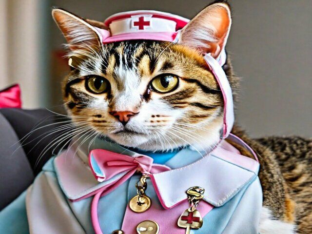 猫コスプレシリーズ 癒しのナース猫イラスト 心を温めるミャーズナースの物語