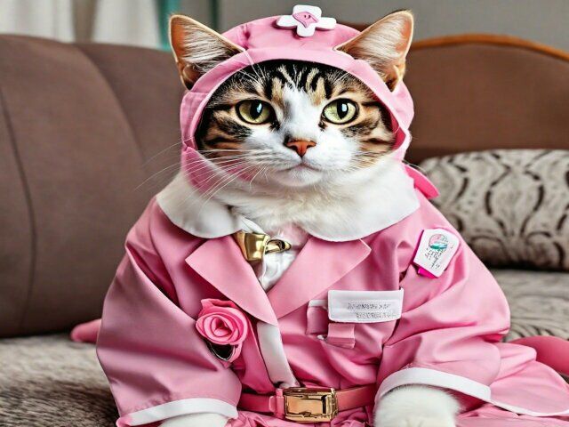 猫コスプレシリーズ 癒しのナース猫イラスト 心を温めるミャーズナースの物語