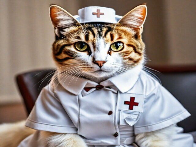 猫コスプレシリーズ 癒しのナース猫イラスト 心を温めるミャーズナースの物語