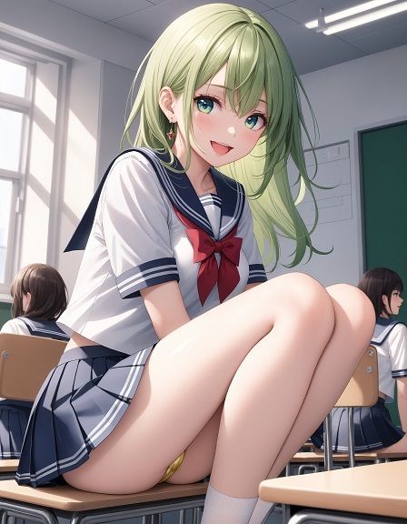制服女子のしゃがみパンチラ