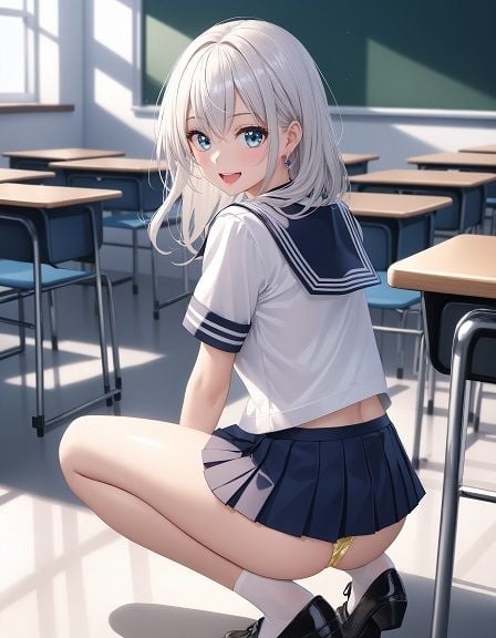 制服女子のしゃがみパンチラ