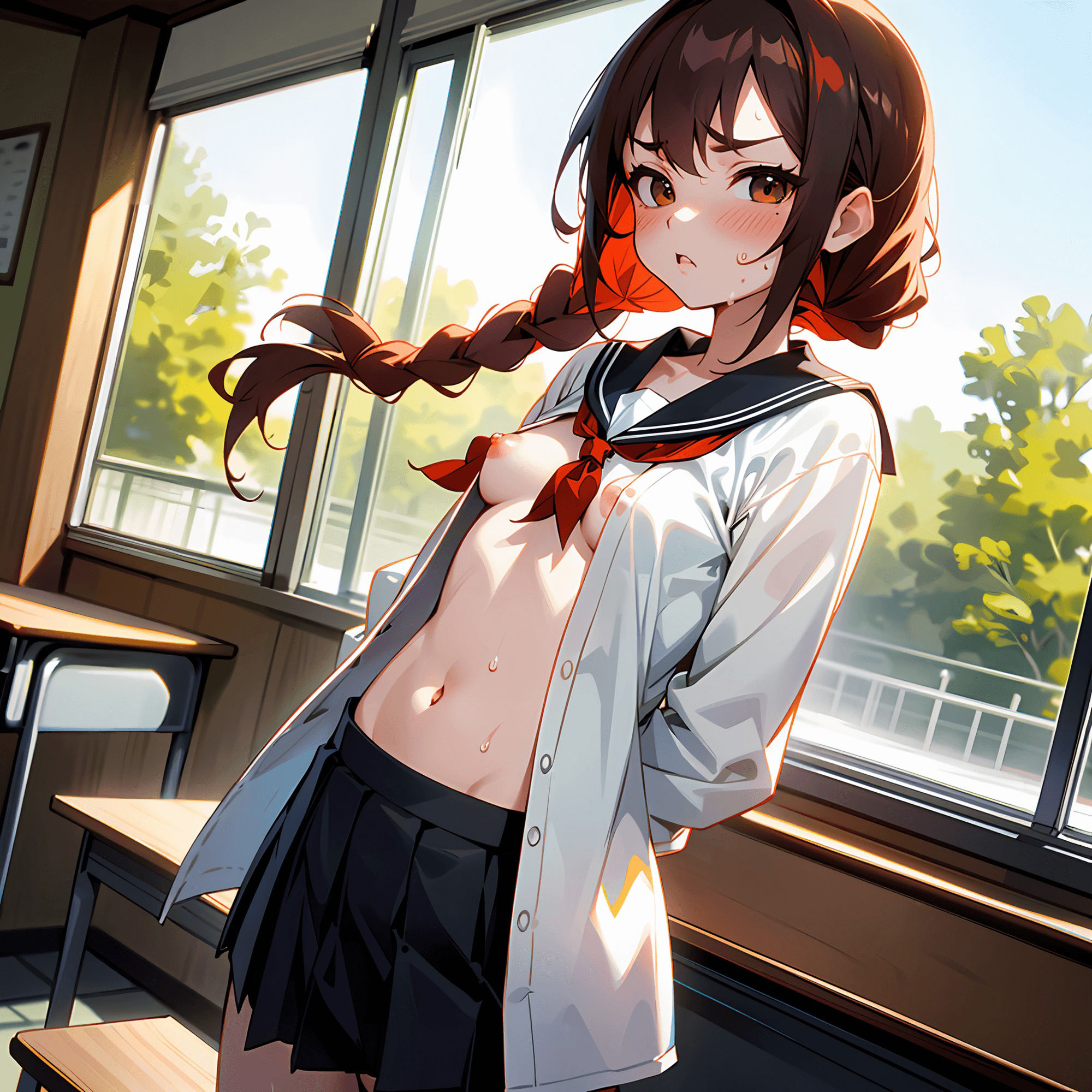 学園中の女子のおっぱいを目撃せよ！処女JKと教室で二人きりになったら、おっぱいを見れた件…学生服のボタンを開けると膨らみたての胸があらわに…