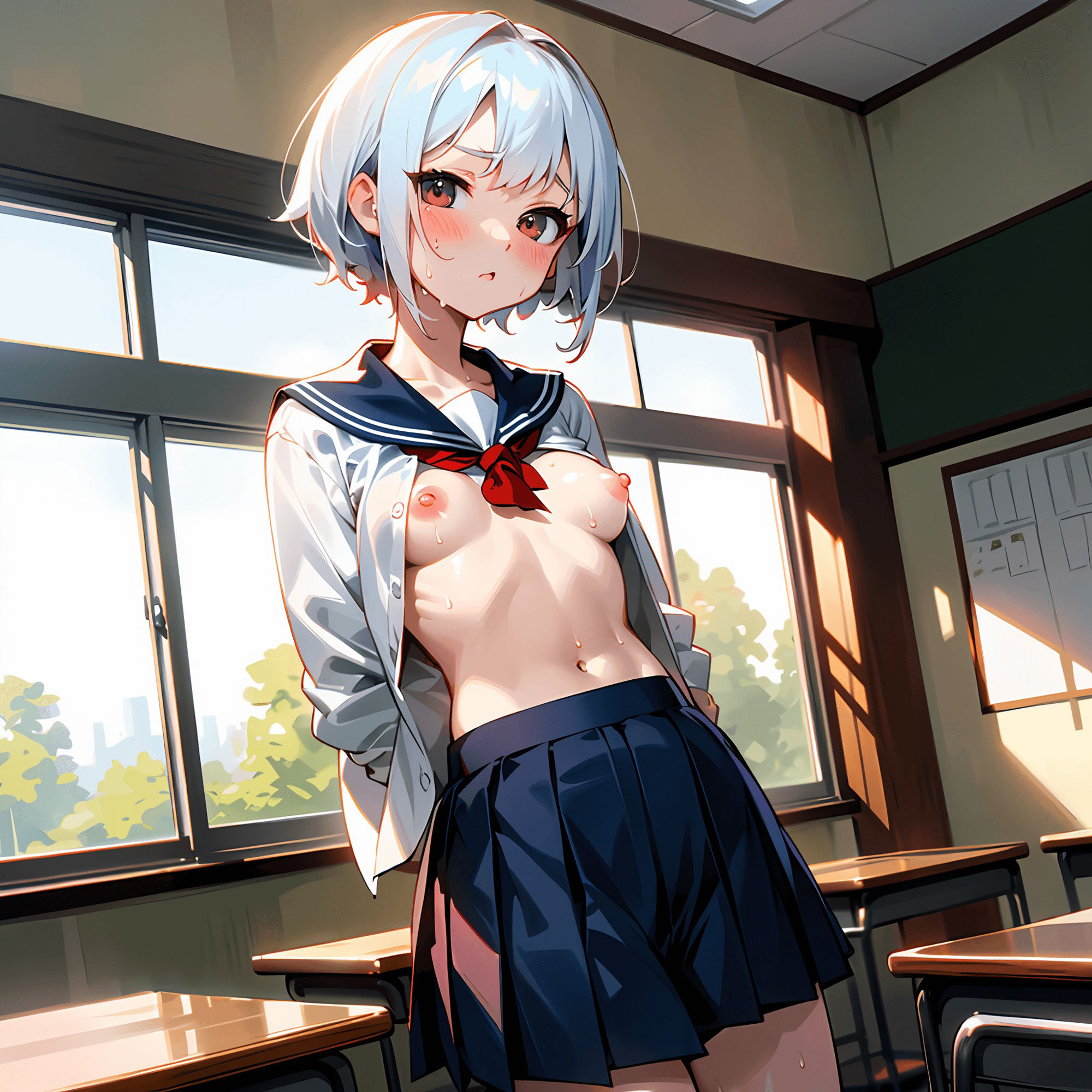 【私たちのおっぱい見てください…！】美少女JKしかいない学園！女子たちと教室で二人きりになったら貧乳おっぱいをお披露目。学生服から覗かせるエロエロなカラダを堪能！