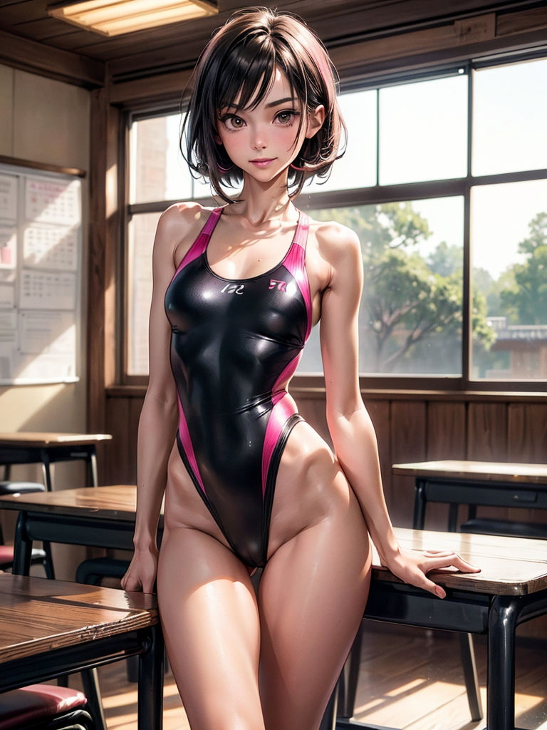 黒ピンク競泳水着美少女Vol.1