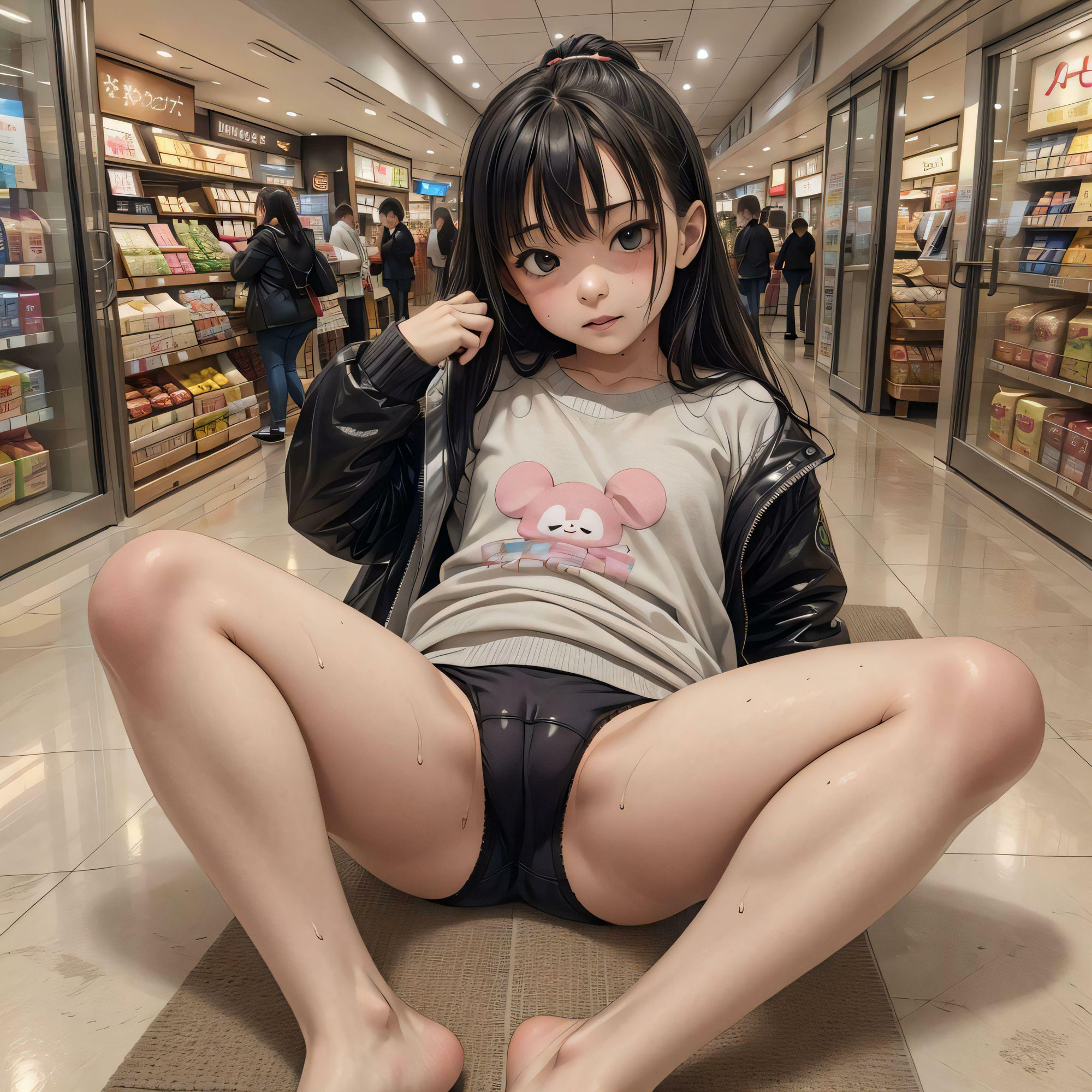 スーパーマーケットに現れる露出少女