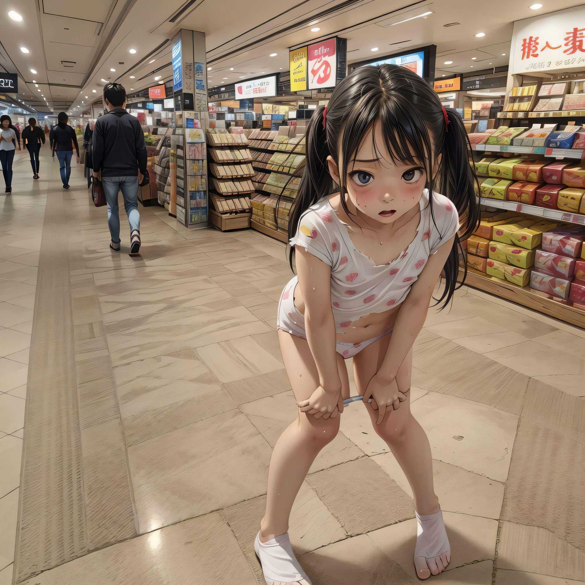 スーパーマーケットに現れる露出少女