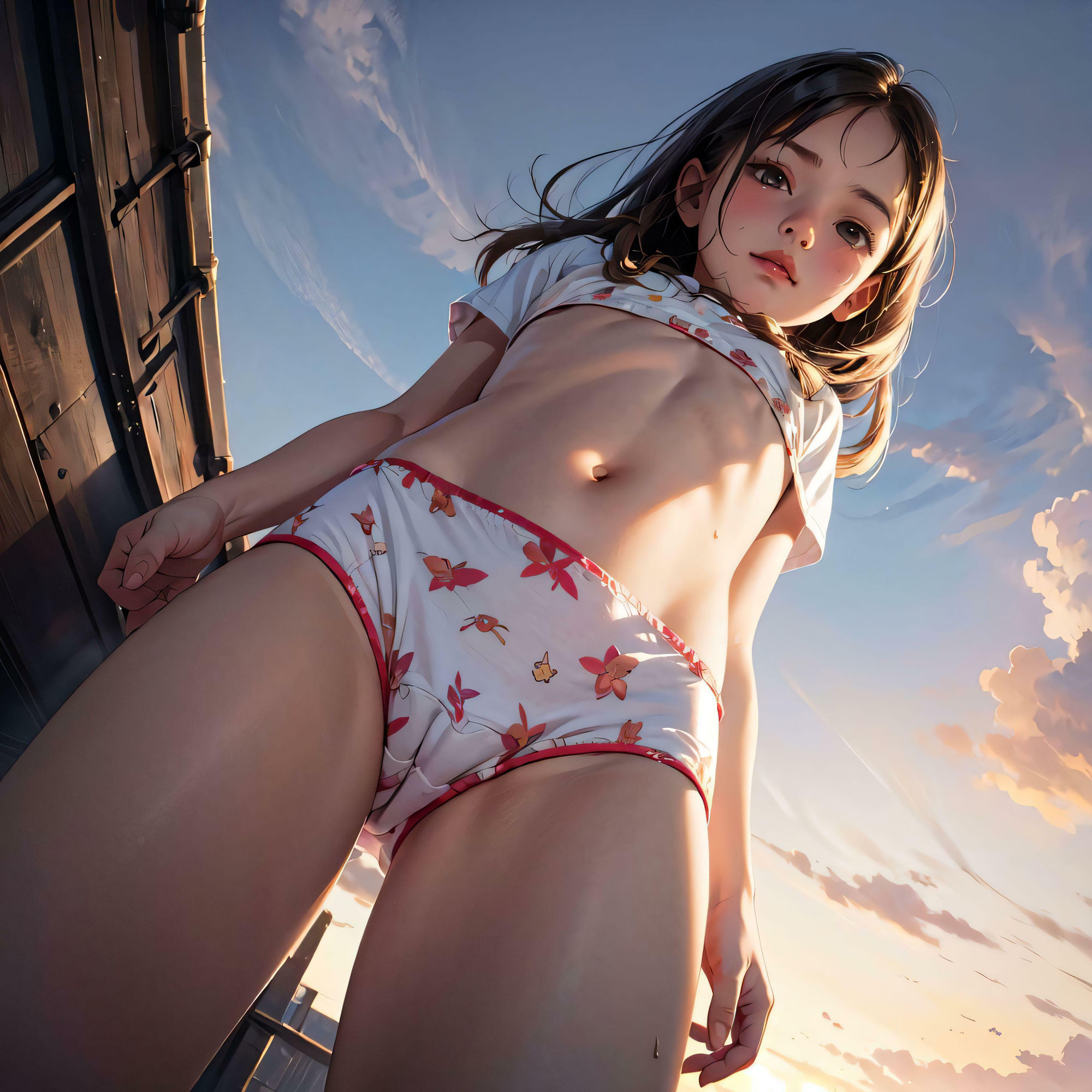 ちっぱい綿パンツ汗で透ける