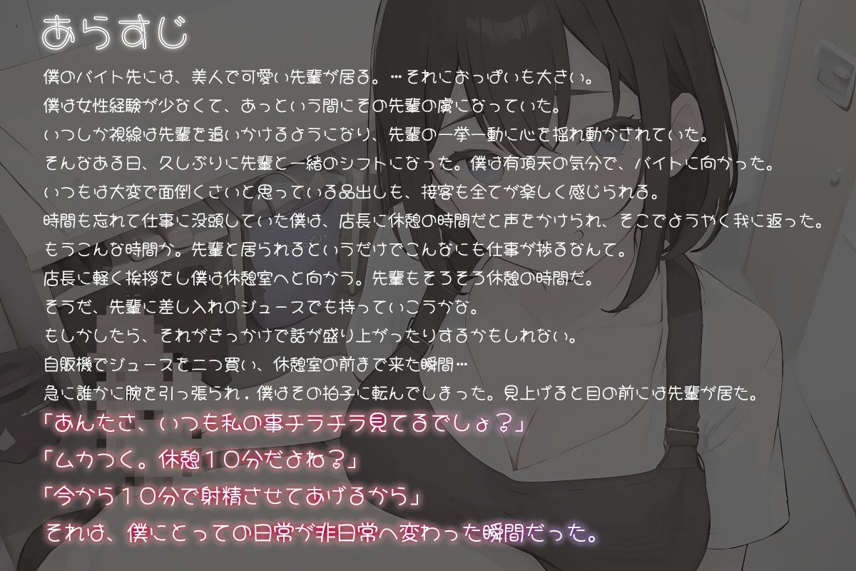 【超オナサポ】10カウントでイカせる！ バイトの休憩時間に手コキで抜いてくれるSな先輩CV進あずさ