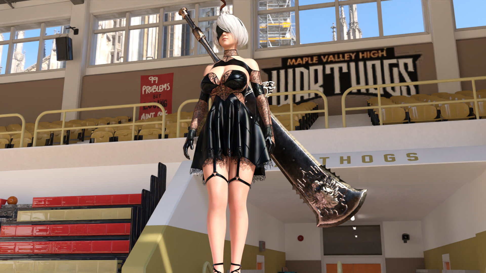 珍粕祭(ちんかすさい)での目玉イベント「コスプレ選手権」のファイナリスト女性達のスカートの中が舞台に仕掛けられた隠しカメラによって盗撮されていた件(03_廻里:ゴスロリ服の銀髪戦士その2)