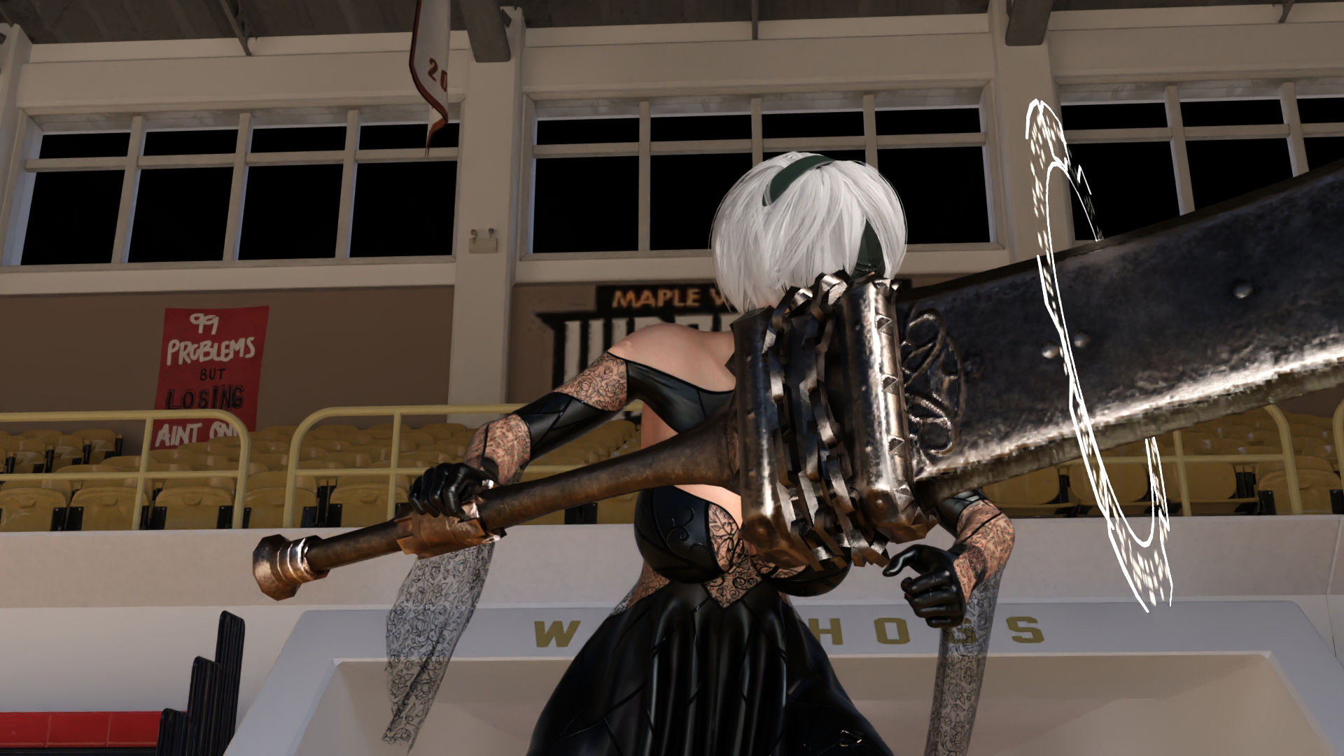 珍粕祭(ちんかすさい)での目玉イベント「コスプレ選手権」のファイナリスト女性達のスカートの中が舞台に仕掛けられた隠しカメラによって盗撮されていた件(07_廻里:ゴスロリ服の銀髪戦士その6)