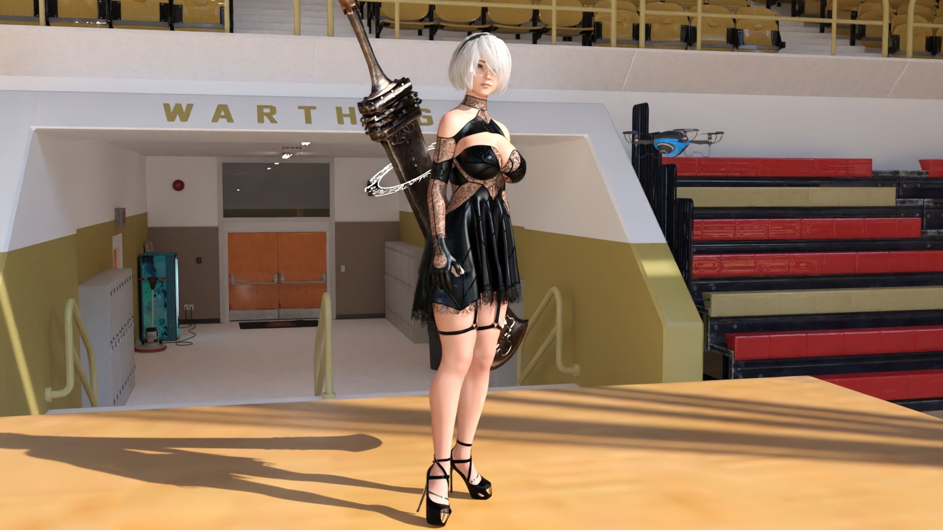 【▲100】珍粕祭（ちんかすさい）での目玉イベント「コスプレ選手権」のファイナリスト女性達のスカートの中が舞台に仕掛けられた隠しカメラによって盗撮されていた件（09_廻里:ゴスロリ服の銀髪戦士その8 グランプリのスピーチで風チラのハプニング！）