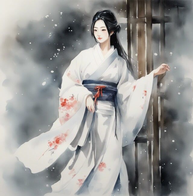 凍てつく美の守護者 「雪女」の水彩画