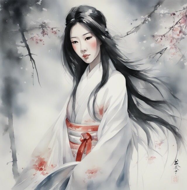 凍てつく美の守護者 「雪女」の水彩画