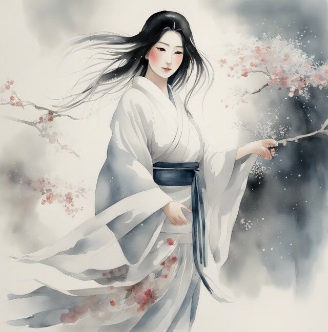 凍てつく美の守護者 「雪女」の水彩画