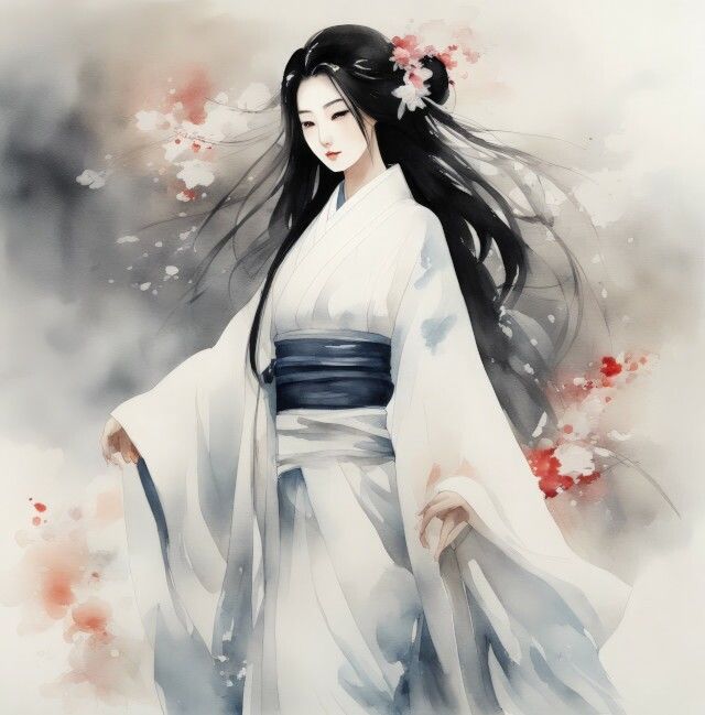 凍てつく美の守護者 「雪女」の水彩画