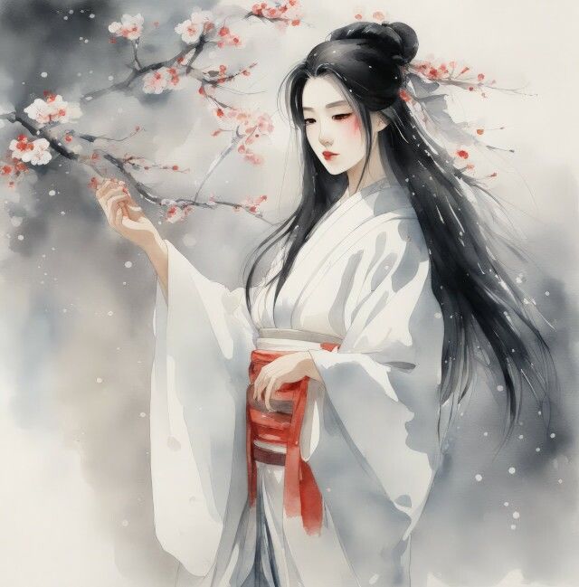 凍てつく美の守護者 「雪女」の水彩画