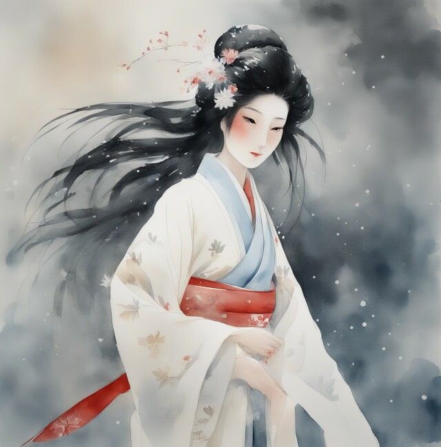凍てつく美の守護者 「雪女」の水彩画