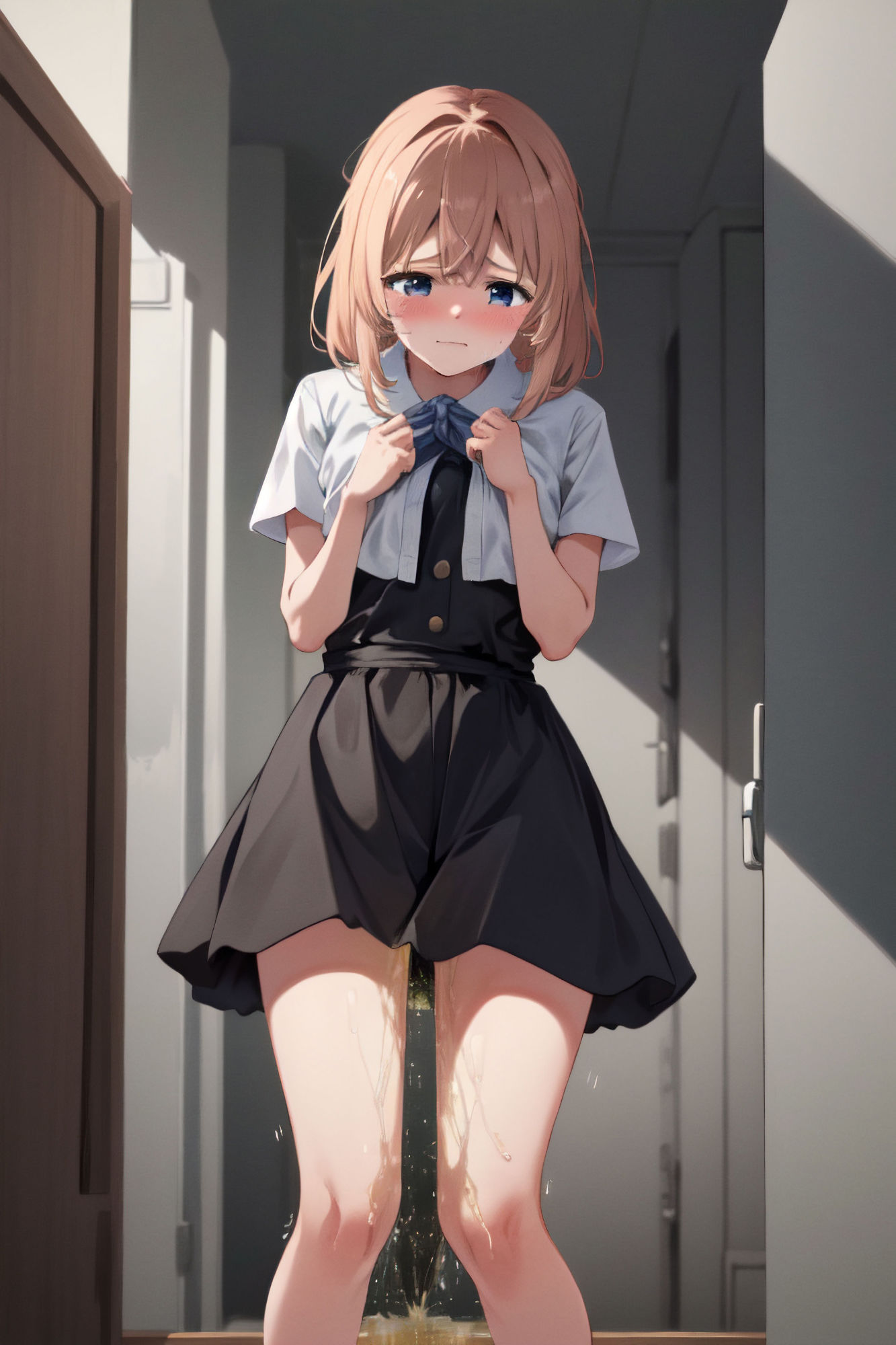 我慢できずに外でお漏らししちゃう少女