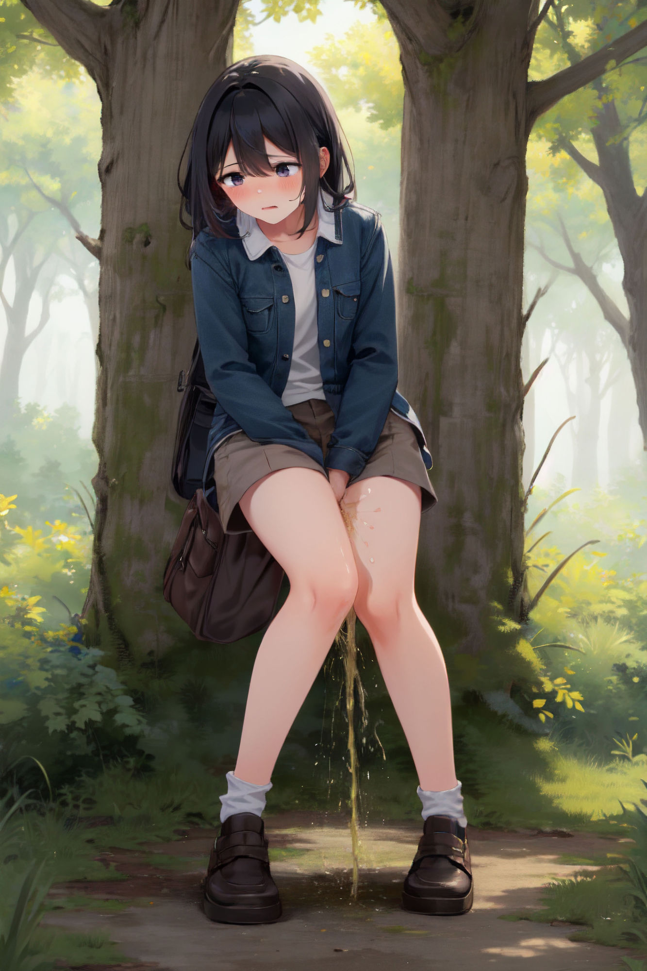 我慢できずに外でお漏らししちゃう少女