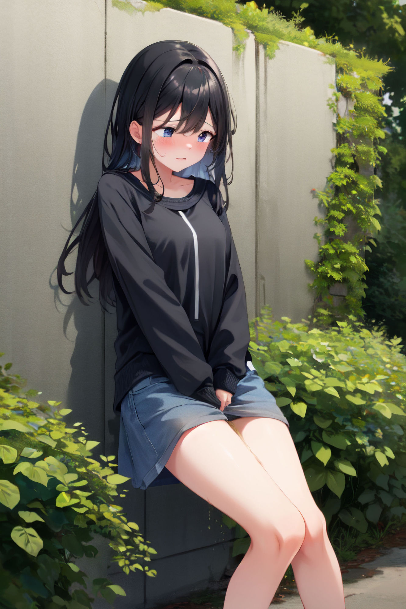 我慢できずに外でお漏らししちゃう少女