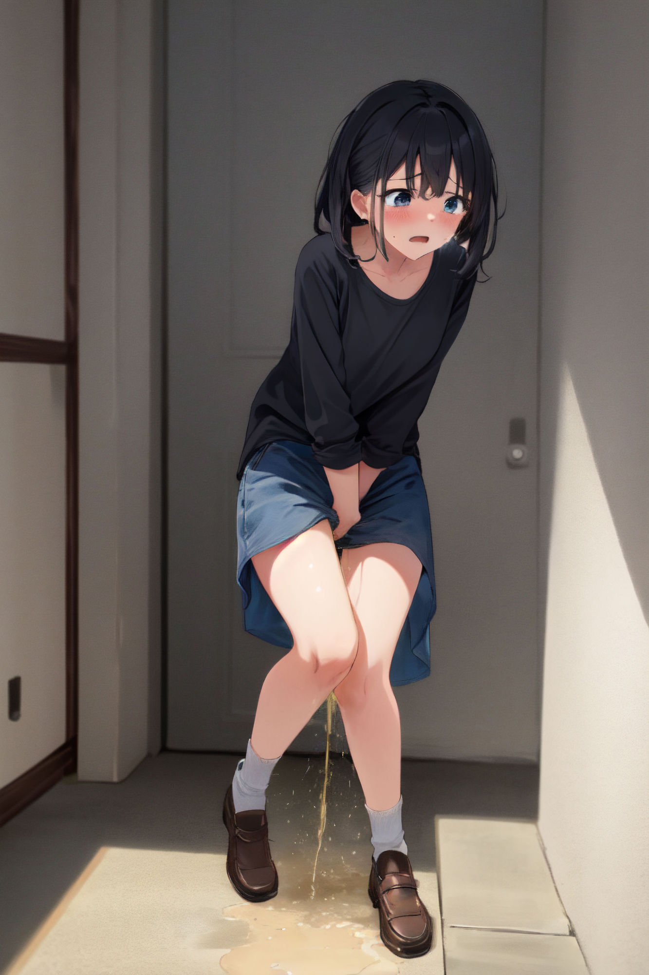 我慢できずに外でお漏らししちゃう少女