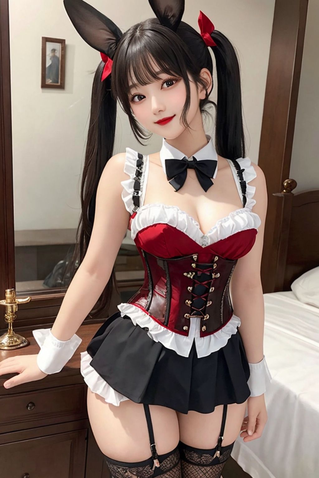 開脚バニーガール 黒髪ツインテール編