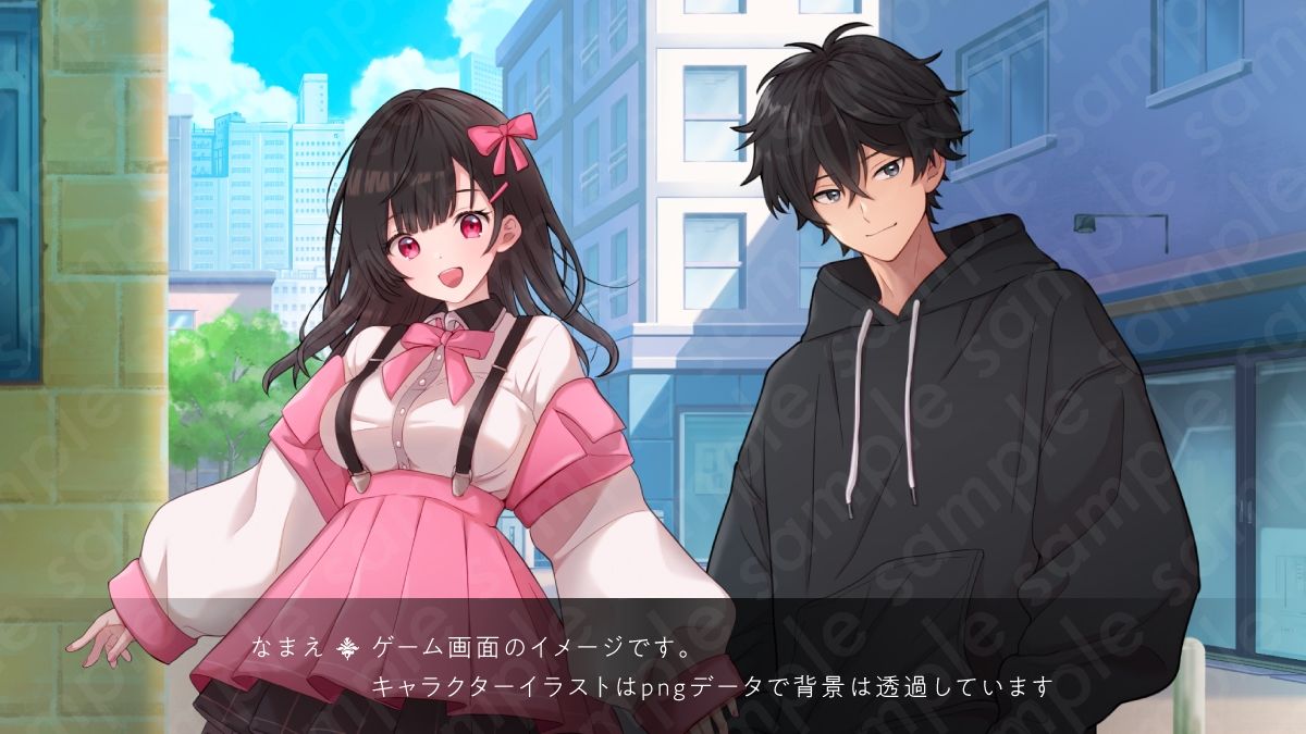 【立ち絵素材】リボンを付けた王道ヒロイン系黒髪女性のイラスト/私服ver・裸ver有/全身差分14種【PSD付き】